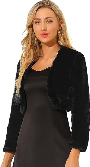 Coats & Jackets | Womens Bolero In Faux Fur With Crystal Detail Clothing BLACK