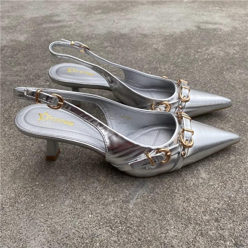 Heels | Womens Voyou Slingbacks In Laminated Leather Heels Heels