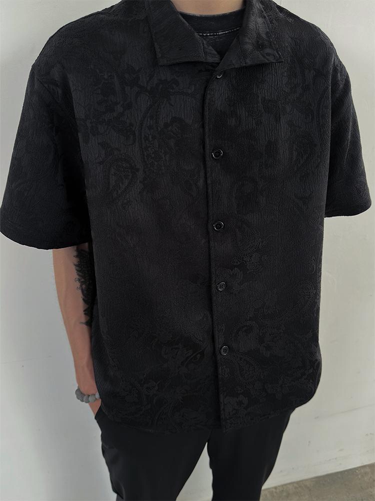 Shirts | Mens Boxy Fit Shirt In Floral Jacquard Clothing BLACK