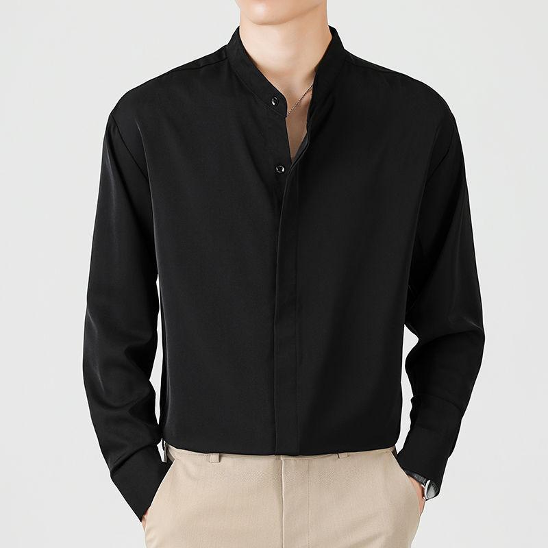 Shirts | Mens Shirt In Silk With Plastron Clothing BLACK