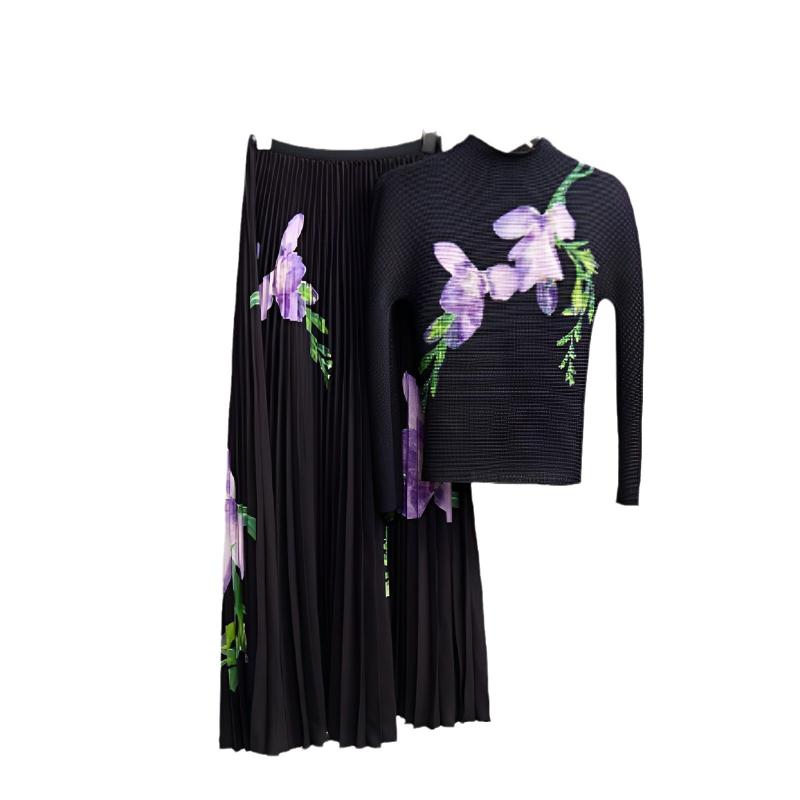 Skirts | Womens Skirt In Floral Dévoré Satin Jersey Clothing BLACK/PURPLE