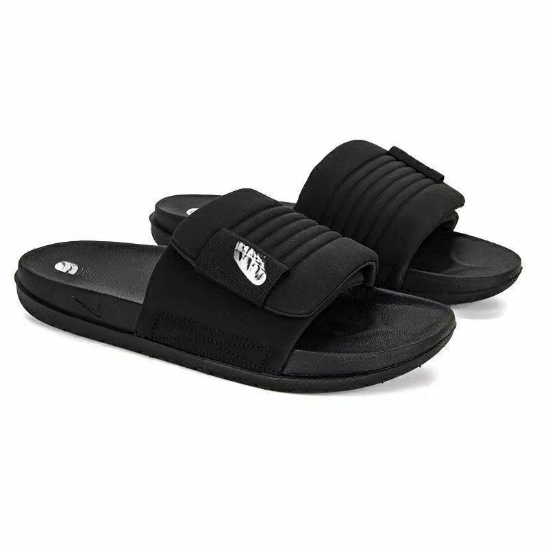 Slides & Sandals | Mens Slide Flat Sandals In Synthetic Leather Mens BLACK/WHITE