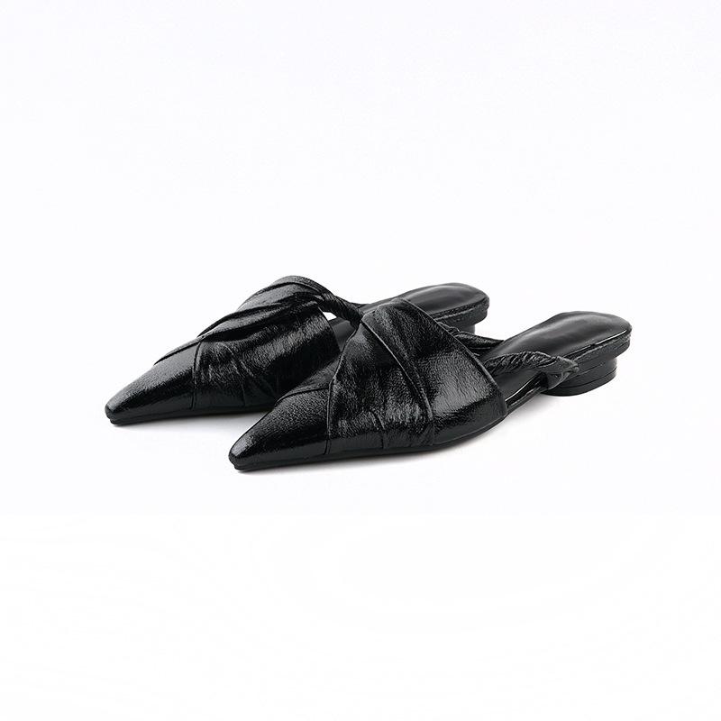 Slides & Sandals | Womens Twist Flat Mules In Leather Shoes BLACK