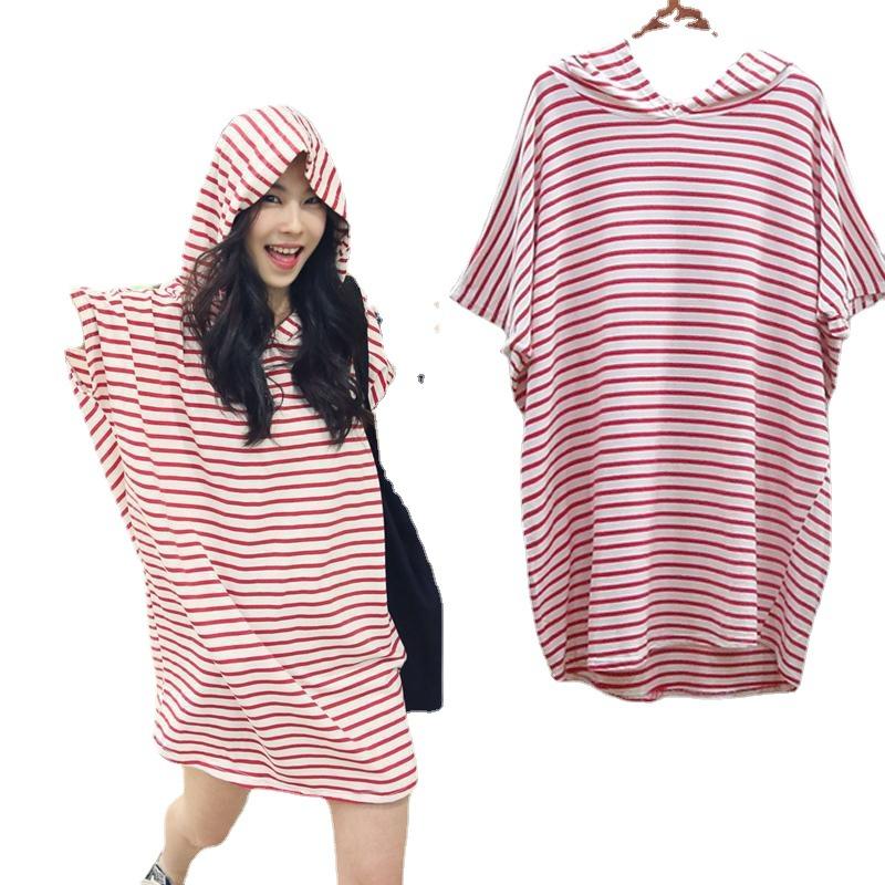 Sweatshirts & Hoodies | Womens Striped Poncho In Cotton Towelling With 4G Detail Clothing NAVY/NATURAL