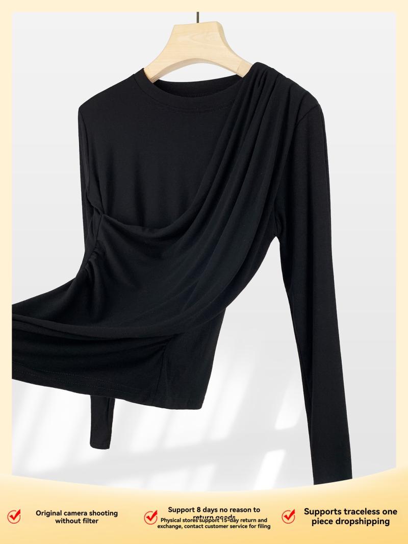 Tops & Shirts | Womens Draped Top In Jersey And 4G Lace Clothing BLACK