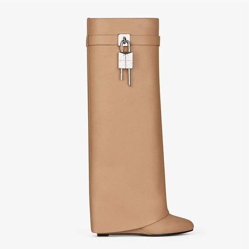 Shark Lock | Womens Shark Lock Boots In Grained Leather Shark Lock BEIGE